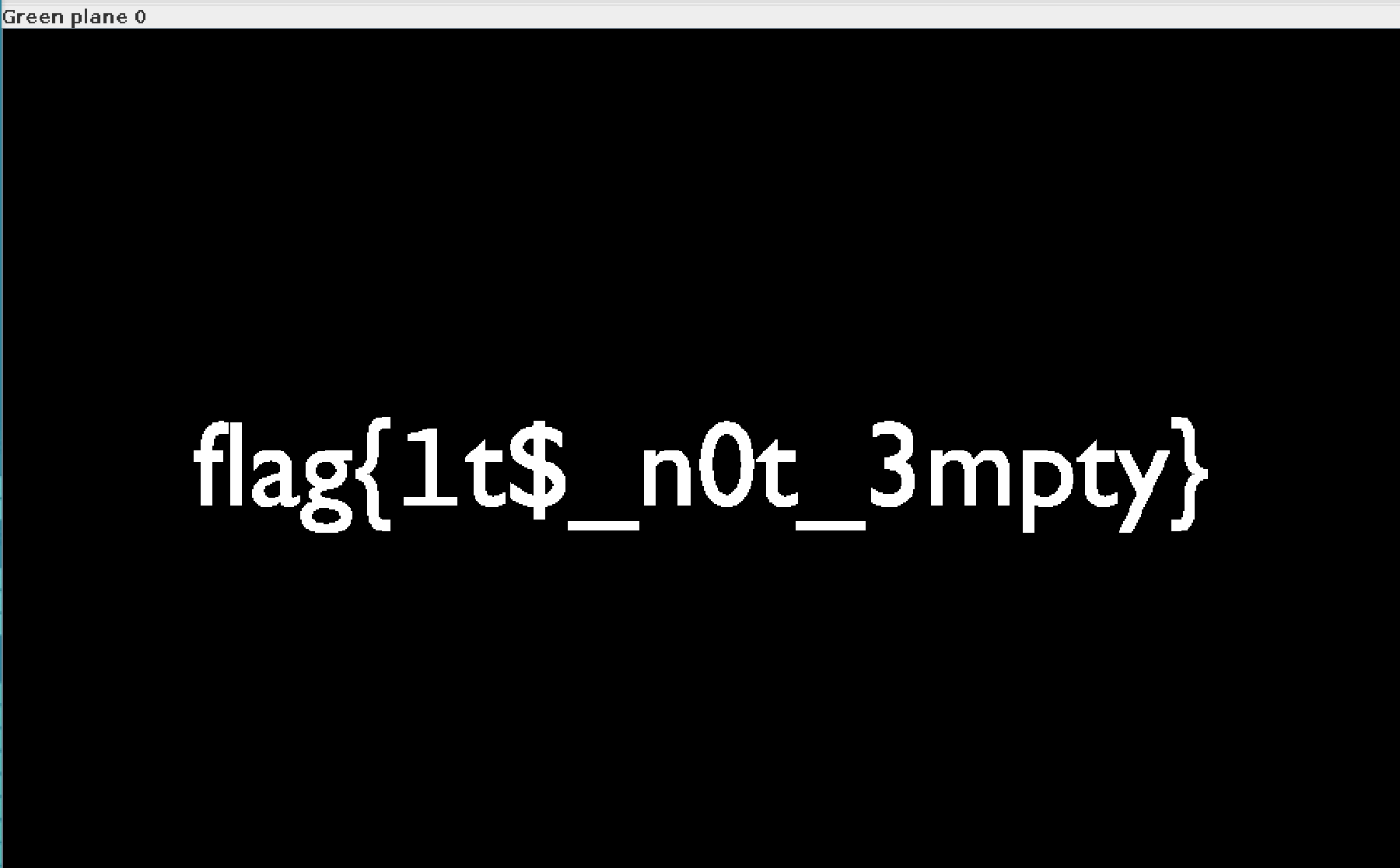 Green channel bit plane - hidden flag text revealed.